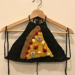Pizza Crochet Crop Halter Top
